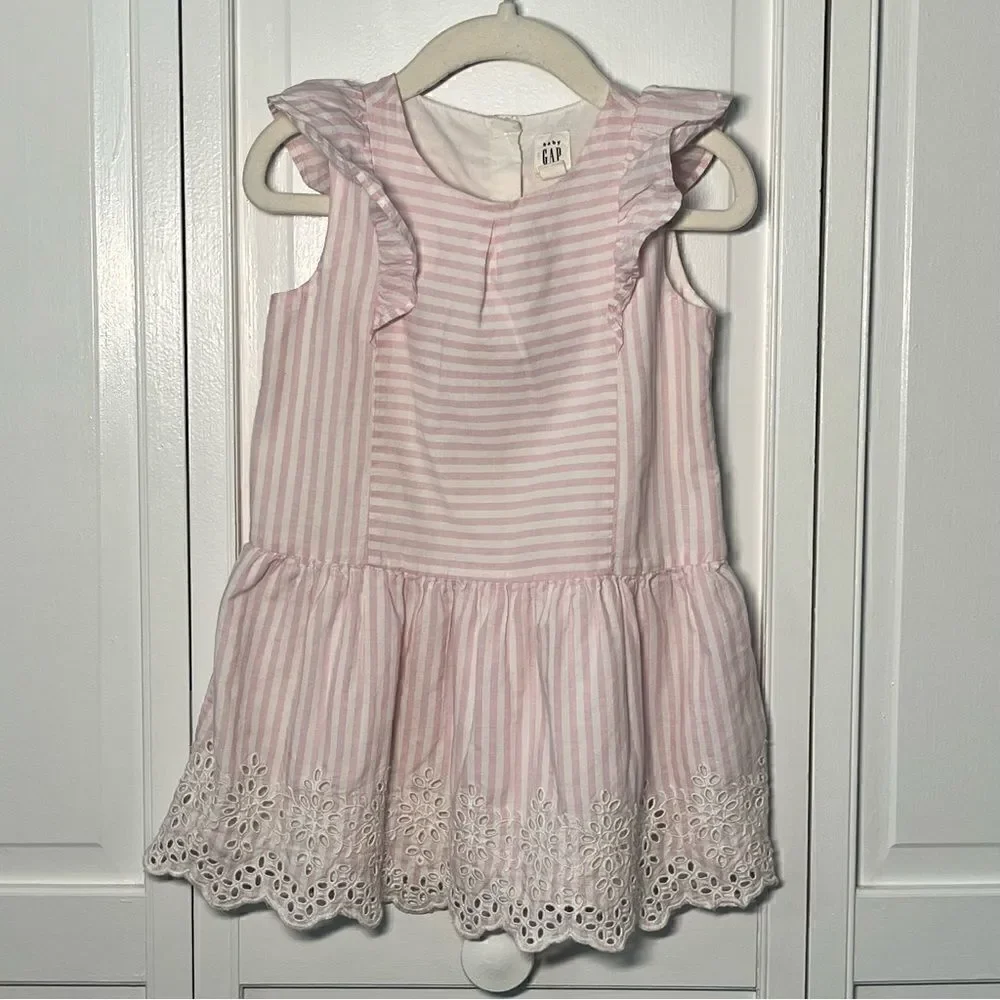 GAP Kids Little Girl Sleeveless Flutter Ticking Stripe Eyelet Trim Dress 3T